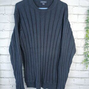 MENS NAUTICA CREW NECK THICK COTTON NAVY PULLOVER SWEATER, VERY NICE, SIZE MED